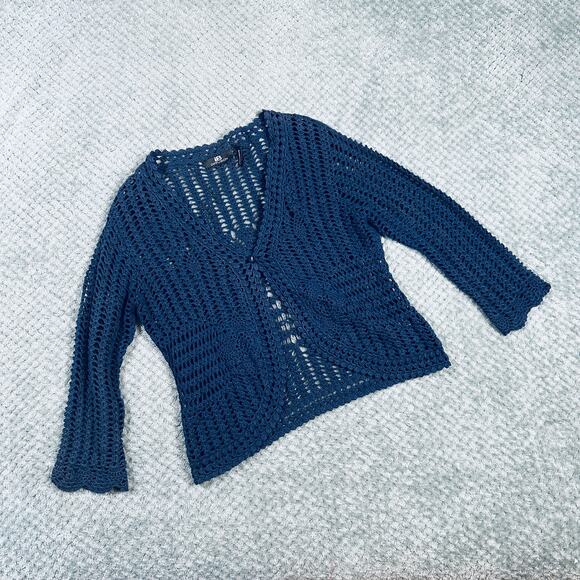 vintage iB navy crochet babydoll coquette cardigan sweater M y2k adorable - Picture 1 of 5